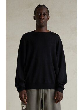 Fear of God ESSENTIALS Jet Black Merino Wool Crew Neck Sweater Large